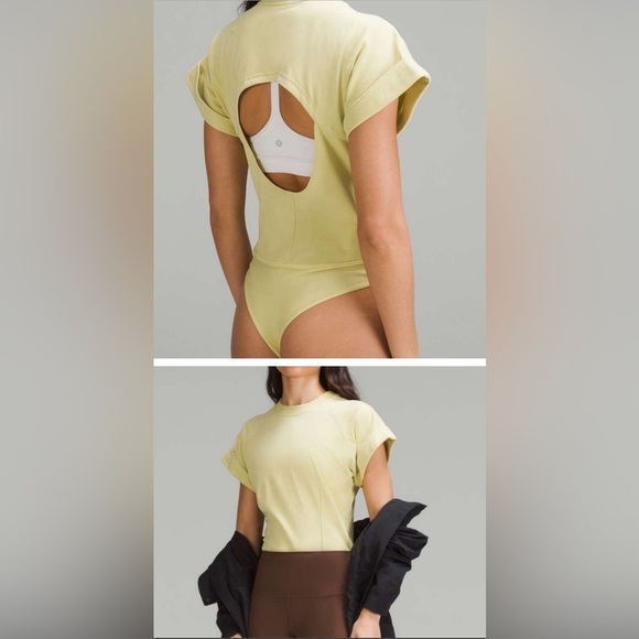 Lululemon Athletica Cotton Yellow Cap Sleeve Crew NWT Bodysuit Sz M - Picture 1 of 6